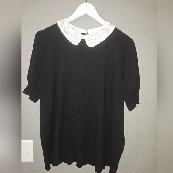 Sioni Tops - Sioni Black & White Beaded Collar Sweater Top Size 2XL
